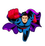 Flying superhero on camera in pop art retro style vector illustration Flying superhero on camera in pop art retro style vector illustration