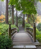 Foggy Morning Foot Bridge Japanese Garden