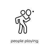 Folk som spelar tennissymbolssymbolen Moderiktig modern plan linjär vecto stock illustrationer Folk som spelar tennissymbolssymbolen Moderiktig modern plan linjär vecto stock illustrationer
