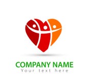 Folkhjärta, tillsammans som är sund, att bry sig, skyddar, familjen, logodesign Mänskligt lyckligt vektor illustrationer Folkhjärta, tillsammans som är sund, att bry sig, skyddar, familjen, logodesign Mänskligt lyckligt vektor illustrationer