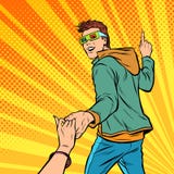 Follow me. couple young man and girl go to the cinema to watch a royalty free illustration Follow me. couple young man and girl go to the cinema to watch a royalty free illustration