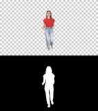 Fonctionnement drôle heureux de femme, Alpha Channel photos stock Fonctionnement drôle heureux de femme, Alpha Channel photos stock