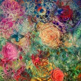 Fond créatif avec les éléments floraux et les différentes textures illustration stock Fond créatif avec les éléments floraux et les différentes textures illustration stock