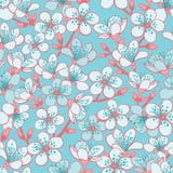 Fond cyan en pastel de vecteur avec les fleurs bleu-clair de Sakura de fleurs de cerisier et le fond sans couture de modèle de ti illustration stock Fond cyan en pastel de vecteur avec les fleurs bleu-clair de Sakura de fleurs de cerisier et le fond sans couture de modèle de ti illustration stock