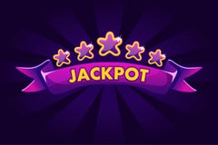 Fond de bannière de GROS LOT pour la loterie ou le casino, icônes de jeu de fente avec le ruban et étoiles illustration de vecteur Fond de bannière de GROS LOT pour la loterie ou le casino, icônes de jeu de fente avec le ruban et étoiles illustration de vecteur