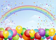 Fond de festival avec les ballons et l'arc-en-ciel illustration stock Fond de festival avec les ballons et l'arc-en-ciel illustration stock