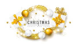 2019 fond de Joyeux Noël et de bonne année avec des boules, des boîte-cadeau et la tresse de Noël Illustration de vecteur pour le illustration de vecteur 2019 fond de Joyeux Noël et de bonne année avec des boules, des boîte-cadeau et la tresse de Noël Illustration de vecteur pour le illustration de vecteur
