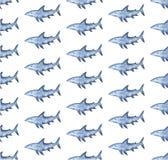 Fond de requin d'aquarelle Modèle peint à la main d'aquarelle avec le requin bleu stylisé illustration stock Fond de requin d'aquarelle Modèle peint à la main d'aquarelle avec le requin bleu stylisé illustration stock