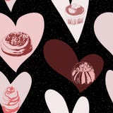 Fond sans couture avec des gâteaux et des coeurs illustration libre de droits Fond sans couture avec des gâteaux et des coeurs illustration libre de droits
