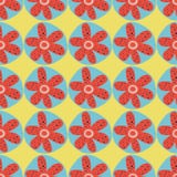 Fond sans couture de vecteur de rétros fleurs les années 1960, conception florale des années 1970 Fleurs rouges et bleues de grif illustration stock Fond sans couture de vecteur de rétros fleurs les années 1960, conception florale des années 1970 Fleurs rouges et bleues de grif illustration stock
