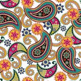 Fond sans joint de Paisley Fleurs et feuilles colorées sur le blanc illustration stock Fond sans joint de Paisley Fleurs et feuilles colorées sur le blanc illustration stock