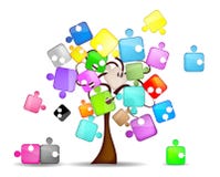 Fondo abstracto con el árbol y el rompecabezas colorido ilustración del vector Fondo abstracto con el árbol y el rompecabezas colorido ilustración del vector
