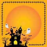Fondo de la naranja del castillo de la silueta del elemento de la etiqueta engomada de Halloween libre illustration Fondo de la naranja del castillo de la silueta del elemento de la etiqueta engomada de Halloween libre illustration