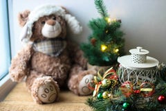Fondo de la Navidad con un peluche foto de archivo Fondo de la Navidad con un peluche foto de archivo