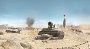 Fondo del campo de batalla de los tanques del desierto imágenes de archivo libres de regalías Fondo del campo de batalla de los tanques del desierto imágenes de archivo libres de regalías