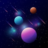 Fondo del espacio con los planetas y el meteorito coloridos Fotos de archivo libres de regalías Fondo del espacio con los planetas y el meteorito coloridos Fotos de archivo libres de regalías