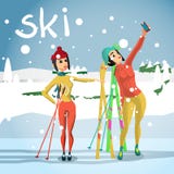 Fondo della carta di inverno Pista di pista, giovane donna fotografata illustrazione vettoriale Fondo della carta di inverno Pista di pista, giovane donna fotografata illustrazione vettoriale