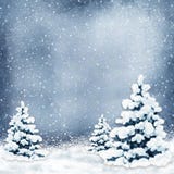 Fondo di inverno con gli alberi di Natale e la neve illustrazione vettoriale Fondo di inverno con gli alberi di Natale e la neve illustrazione vettoriale