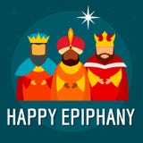 Fondo felice festivo di concetto di epifania, stile piano illustrazione vettoriale Fondo felice festivo di concetto di epifania, stile piano illustrazione vettoriale
