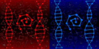 Fondo genetico del DNA di biologia o di chimica rosso e blu illustrazione di stock Fondo genetico del DNA di biologia o di chimica rosso e blu illustrazione di stock