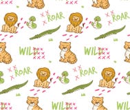 Fondo senza cuciture degli animali selvatici svegli illustrazione di stock Fondo senza cuciture degli animali selvatici svegli illustrazione di stock