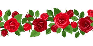 Fondo senza cuciture orizzontale con le rose rosse. royalty illustrazione gratis Fondo senza cuciture orizzontale con le rose rosse. royalty illustrazione gratis