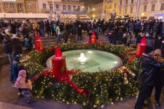 Fonte no Natal, Zagreb do evac do ¡ de ManduÅ, Croácia fotos de stock Fonte no Natal, Zagreb do evac do ¡ de ManduÅ, Croácia fotos de stock