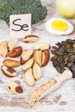 Food containing selenium, vitamins and dietary fiber, healthy nutrition concept royalty free stock photography Food containing selenium, vitamins and dietary fiber, healthy nutrition concept royalty free stock photography