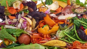 Domestic food waste for compost from fruits and vegetables on white background.