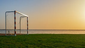 Football Gate On The Sea Shore Against Royalty Free Stock Photography