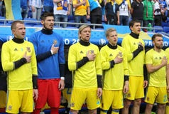 Football Players Sing The National Anthem Stock Photography Football Players Sing The National Anthem Stock Photography