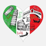 Forme de coeur avec des symboles de l'Italie illustration libre de droits Forme de coeur avec des symboles de l'Italie illustration libre de droits
