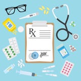 Forme et pilules médicales vides de Rx de prescription illustration stock Forme et pilules médicales vides de Rx de prescription illustration stock