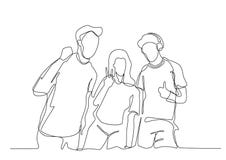 Fortl?pande linje teckning av tre hurra grabbar vektor illustrationer Fortl?pande linje teckning av tre hurra grabbar vektor illustrationer