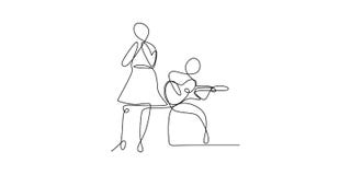 fortlöpande linje teckning av en person som spelar den akustiska gitarren och unga flickan som sjunger minimalist designbegrepp royaltyfri illustrationer fortlöpande linje teckning av en person som spelar den akustiska gitarren och unga flickan som sjunger minimalist designbegrepp royaltyfri illustrationer