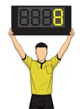 Fotbolldomaren visar extra tid, ändringen för fotbollspelare vektor illustrationer Fotbolldomaren visar extra tid, ändringen för fotbollspelare vektor illustrationer