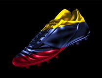 Fotbollfotbollkängan med flaggan av Colombia skrivev ut på den stock illustrationer Fotbollfotbollkängan med flaggan av Colombia skrivev ut på den stock illustrationer