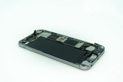 Foto di un telefono cellulare con esposizione rotta Isolato su bianco con lo spazio della copia immagine stock Foto di un telefono cellulare con esposizione rotta Isolato su bianco con lo spazio della copia immagine stock