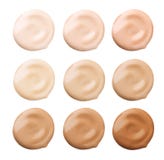 Foundation face makeup samples. Set of cosmetic liquid foundation or cream in different colour smudge smear strokes. Make up smear royalty free stock image Foundation face makeup samples. Set of cosmetic liquid foundation or cream in different colour smudge smear strokes. Make up smear royalty free stock image