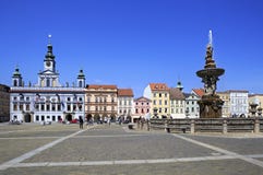 Fountain On The Square In Historic Center Of Ceske Royalty Free Stock Image