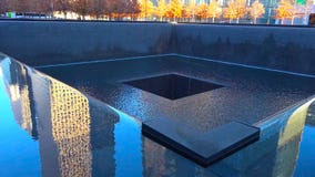 Fountain in park at night / New York City - USA. View to Lower Manhattan / December 19, 2018 stock image Fountain in park at night / New York City - USA. View to Lower Manhattan / December 19, 2018 stock image