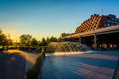Fountains at sunset on the waterfront in Georgetown, Washington, DC. royalty free stock photography Fountains at sunset on the waterfront in Georgetown, Washington, DC. royalty free stock photography