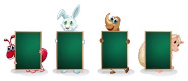 Four animals with empty green signboards Vector Illustration Four animals with empty green signboards Vector Illustration
