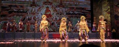Four Dancer of Dance Drama Played in Dunhuang Grand Theatre, China royalty free stock image Four Dancer of Dance Drama Played in Dunhuang Grand Theatre, China royalty free stock image