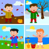 Four Seasons Boys. In autumn, winter, spring and summer. Eps file available Four Seasons Boys. In autumn, winter, spring and summer. Eps file available