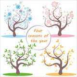 Four seasons. Illustration of tree and landscape in winter, spring, summer, autumn royalty free illustration Four seasons. Illustration of tree and landscape in winter, spring, summer, autumn royalty free illustration