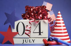Fourth of July celebration, save the date white block calendar Royalty Free Stock Photos Fourth of July celebration, save the date white block calendar Royalty Free Stock Photos