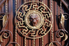 Fragment of a metal gate with elements of forged decor. stock image Fragment of a metal gate with elements of forged decor. stock image