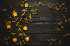 Frame made of dried flower petals and candles stock photo Frame made of dried flower petals and candles stock photo