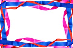Frame made from red, pink and blue satin ribbons isolated on white background with clipping path and copy space in the middle. royalty free stock photography Frame made from red, pink and blue satin ribbons isolated on white background with clipping path and copy space in the middle. royalty free stock photography